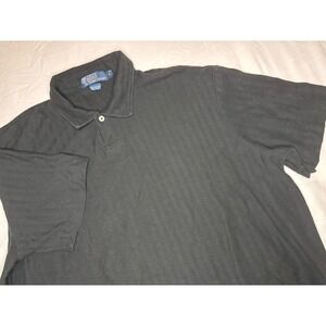 Polo by Ralph Lauren‎ Large Black Textured Linen Blend Short Sleeve Polo Shirt